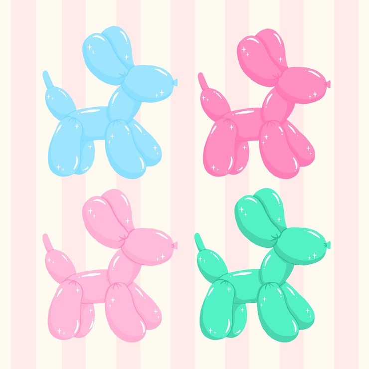 Vector perro de globo retro en vibrante pastel minimalista dibujado a mano con diseño plano