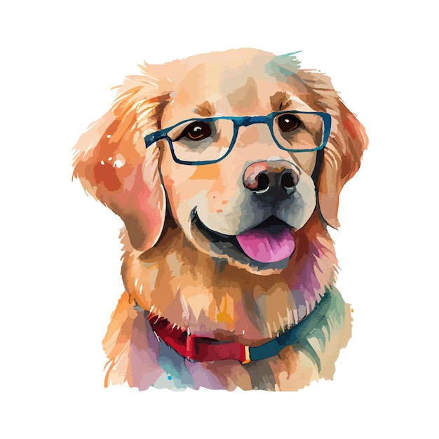 Perro Golden Retriever acuarela pintura Adorable cachorro animal aislado sobre fondo blanco Realista lindo perro retrato vector ilustración