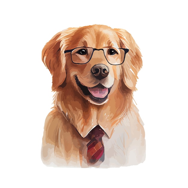 Perro golden retriever acuarela pintura adorable cachorro animal aislado sobre fondo blanco realista lindo perro retrato vector ilustración