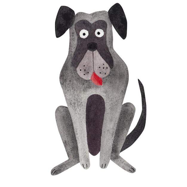 Perro gracioso sentado Ilustración en acuarela sobre fondo blanco