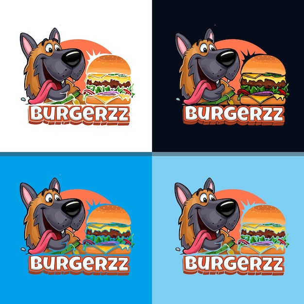 perro, con, hamburguesa, caricatura, vector, ilustración