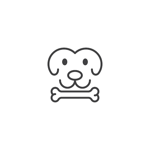 Perro con hueso. Plantilla de icono de vector