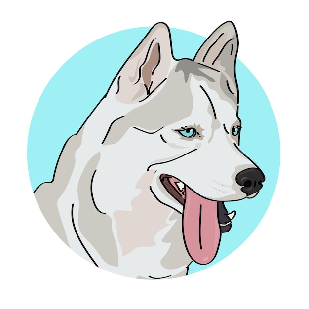 Vector perro husky con retrato de ojos azules.