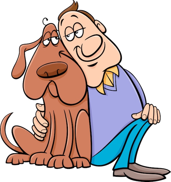 Perro con la ilustración de dibujos animados de propietario