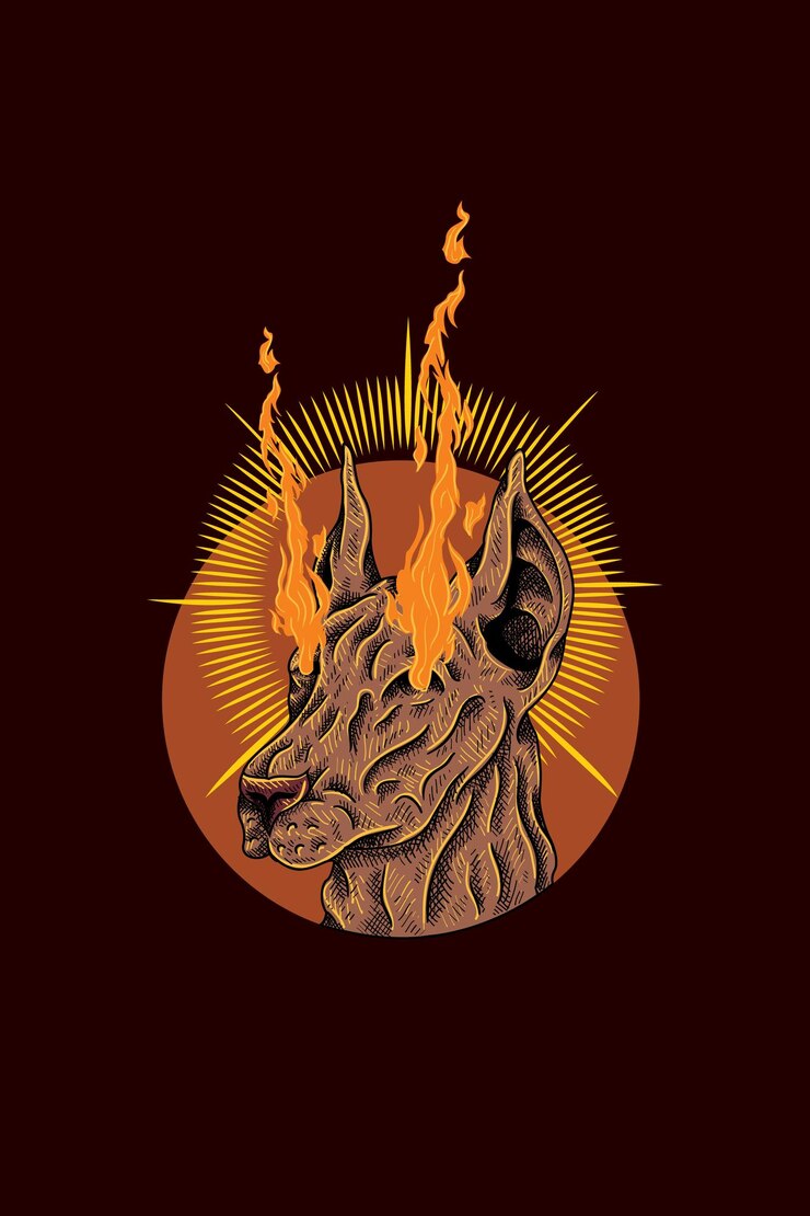 Vector perro con ilustración de vector de fuego