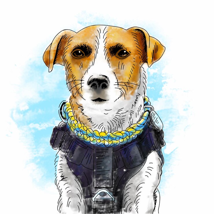 Vector perro jack russell terrier guerra en ucrania estilo acuarela