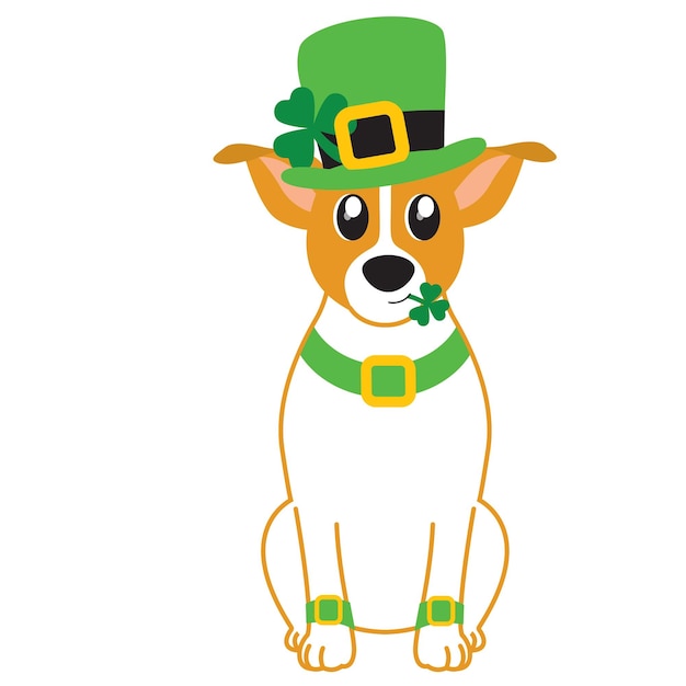 El perro Jackrusssel con el sombrero del día de Patricio