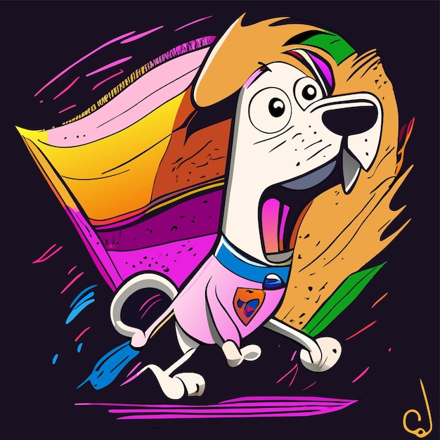 Vector perro lindo alegre dibujado a mano plano elegante pegatina de dibujos animados icono concepto ilustración aislada