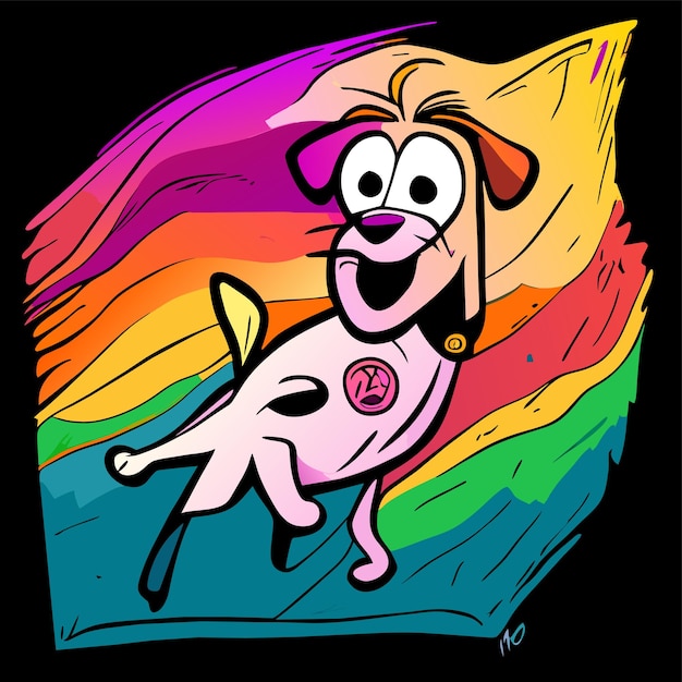 Vector perro lindo alegre dibujado a mano plano elegante pegatina de dibujos animados icono concepto ilustración aislada