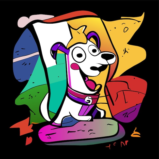 Vector perro lindo alegre dibujado a mano plano elegante pegatina de dibujos animados icono concepto ilustración aislada