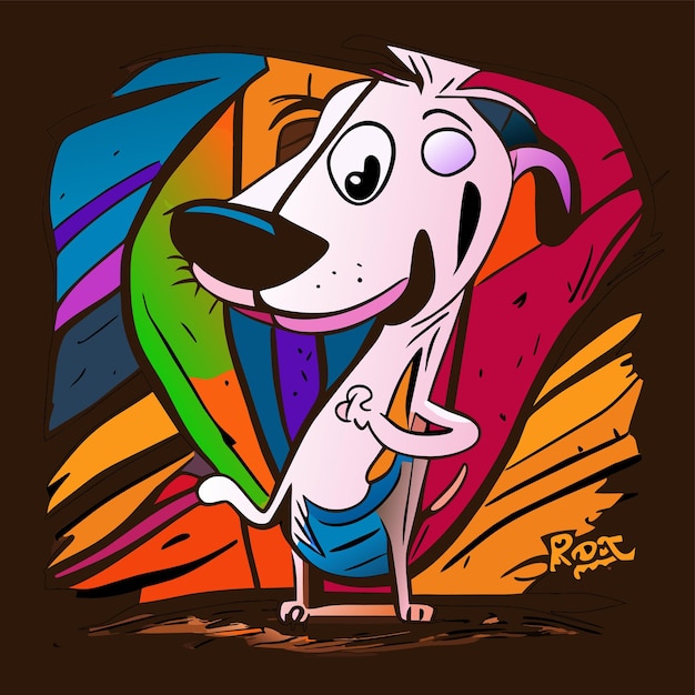 Perro lindo alegre dibujado a mano plano elegante pegatina de dibujos animados icono concepto ilustración aislada