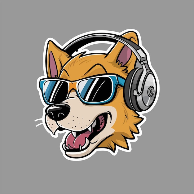 Perro lindo con auriculares un perro que usa auriculares Dog Sticker Cara de perro