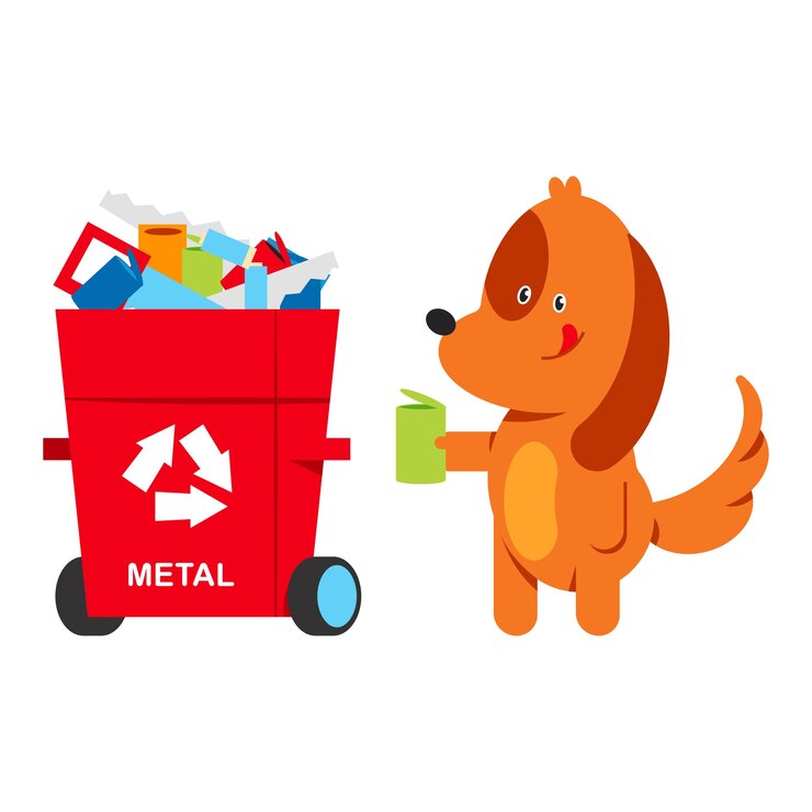 Vector perro lindo clasifica el personaje de dibujos animados de vector de residuos metálicos aislado sobre fondo blanco.