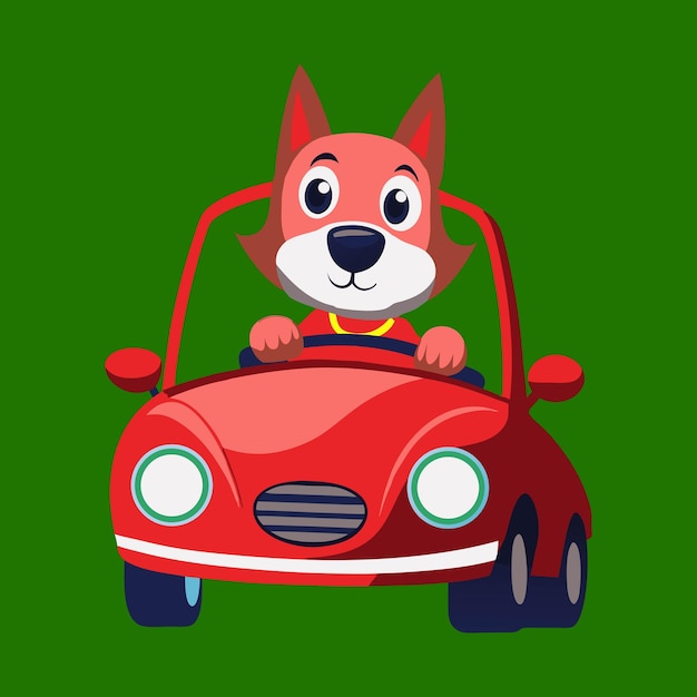 Perro lindo conduciendo en un coche rojo