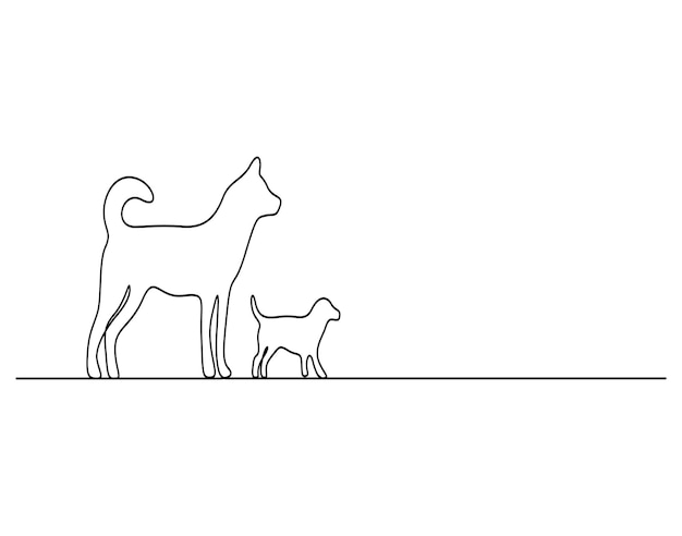 Perro lindo en una ilustración vectorial de dibujo de línea continua