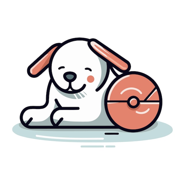 Vector perro lindo jugando con un disco ilustración vectorial al estilo de dibujos animados