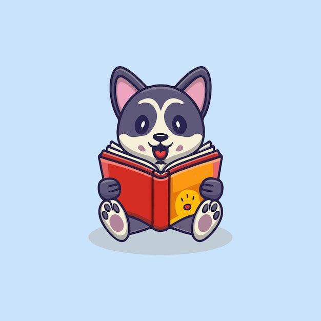 Vector un perro lindo leyendo un libro.