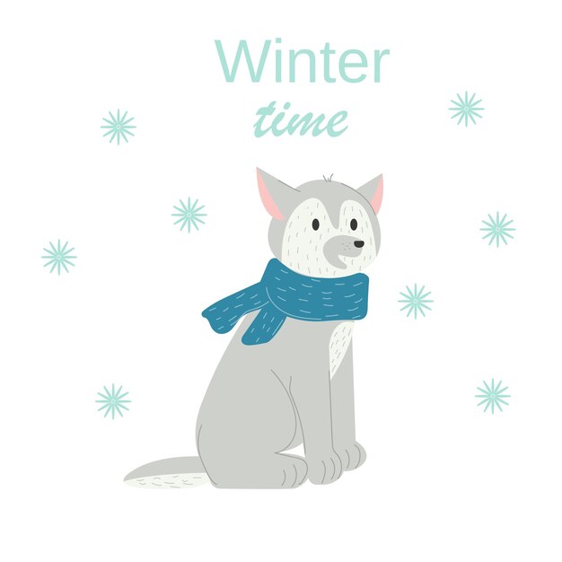 Perro lobo Navidad lindo animal de invierno sombrero de año nuevo animal del norte personaje de dibujos animados lindo