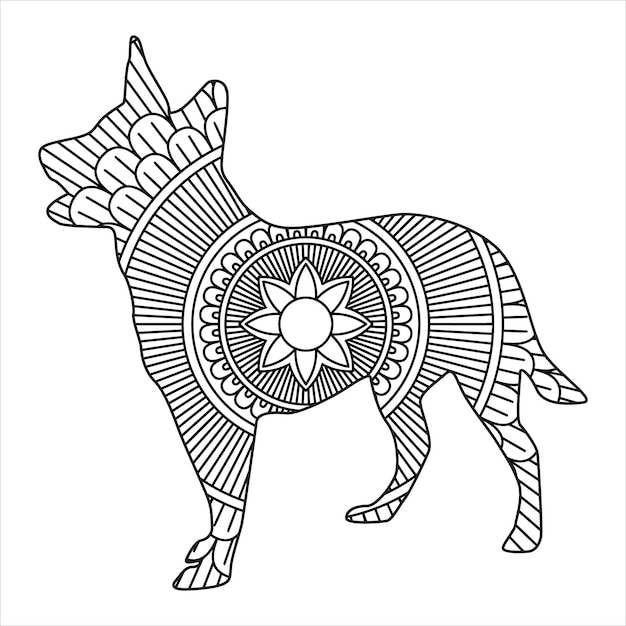 Perro Mandala para colorear ilustración vectorial