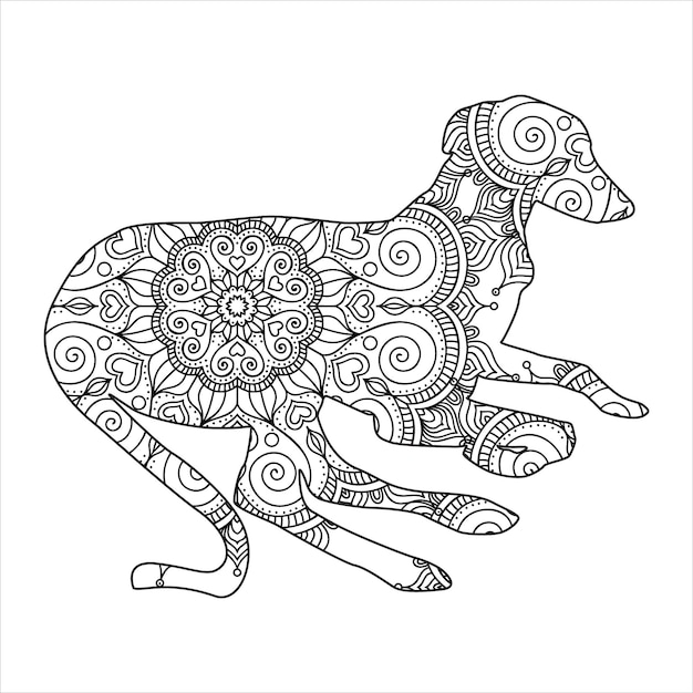 Perro mandala para colorear ilustración vectorial