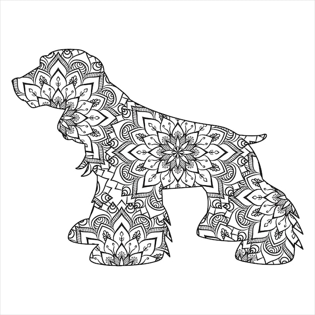 Perro Mandala para colorear ilustración vectorial