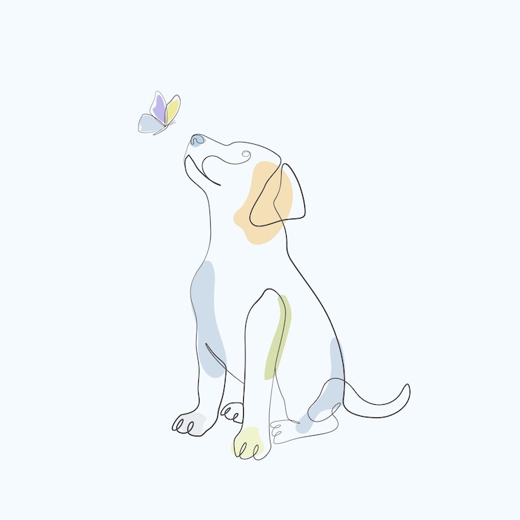 Perro y mariposa oneline arte dibujo color arte vector