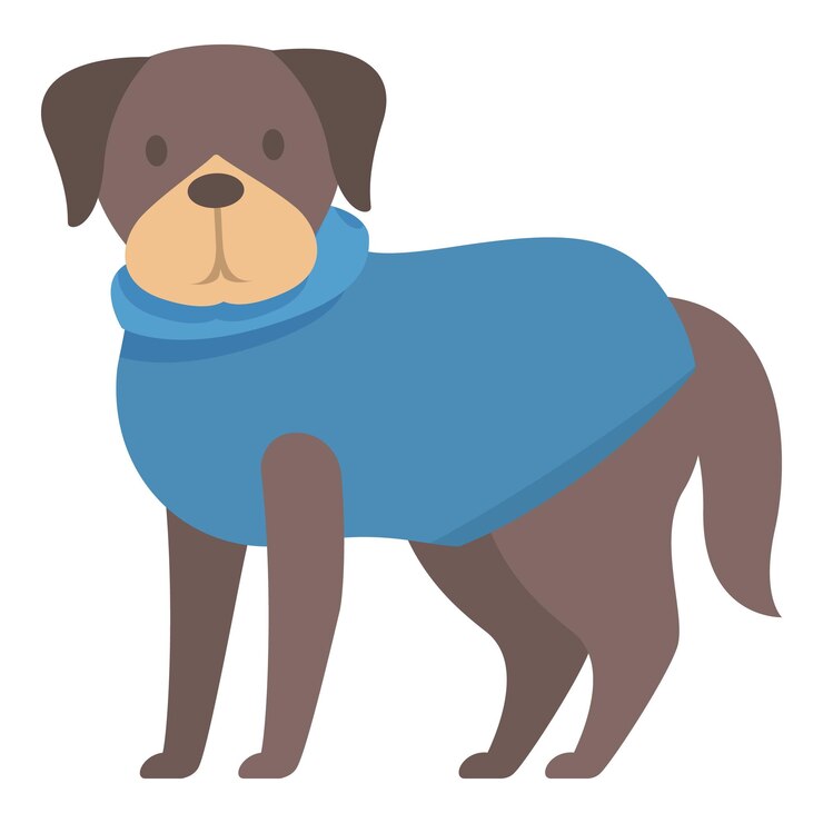 Vector perro marrón de dibujos animados con suéter azul de pie quieto