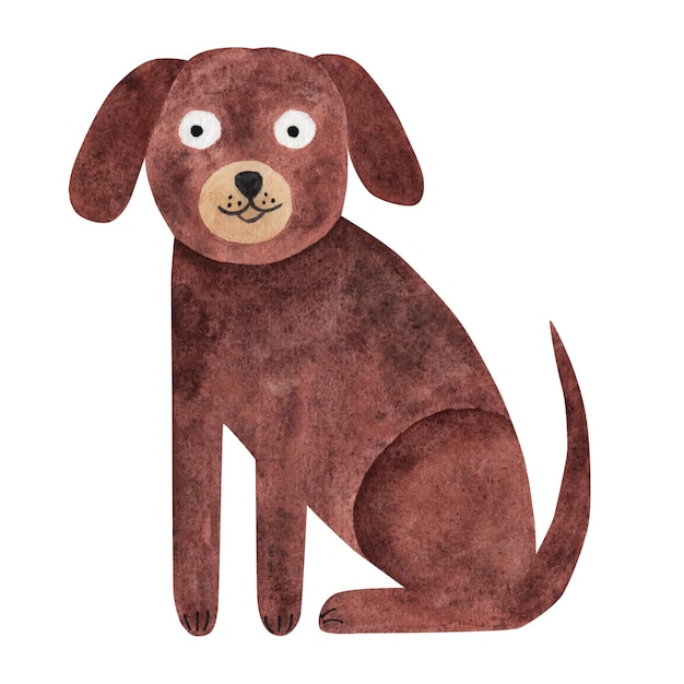 Perro marrón perro gracioso Ilustración en acuarela sobre fondo blanco