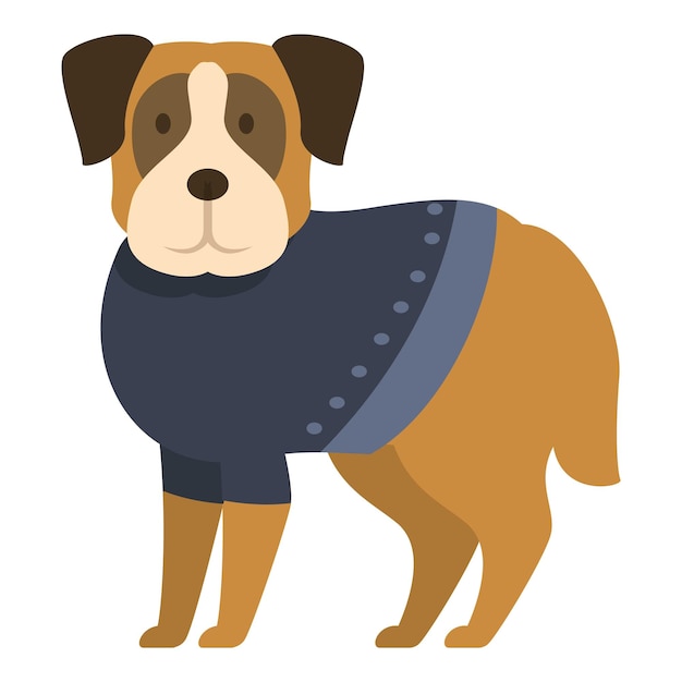 Perro marrón con ropa de invierno azul de pie