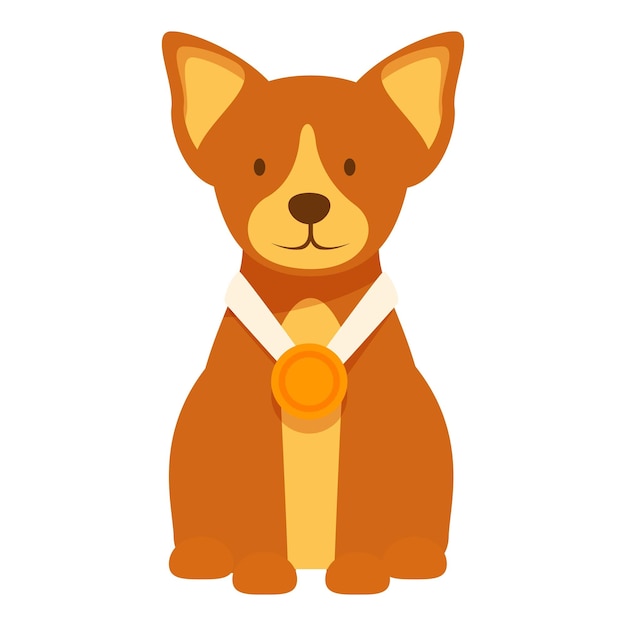 Perro marrón sentado con orgullo con la ilustración de la medalla de oro