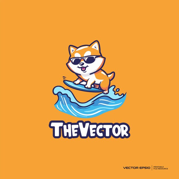 El perro mascota del surfista, el vector del logotipo, el personaje, la ilustración de dibujos animados eps10
