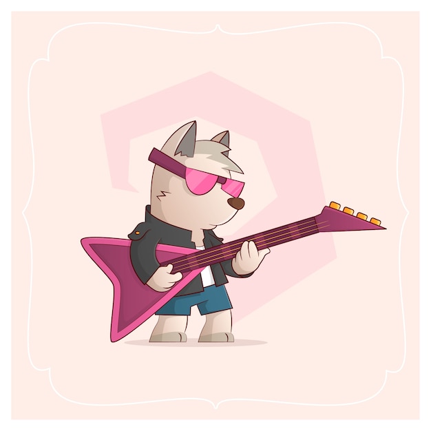 Vector perro músico de rock. ilustración vectorial de una serie mascotas divertidas