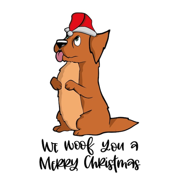 Perro de navidad con sombrero de papá noel con ilustración acuarela