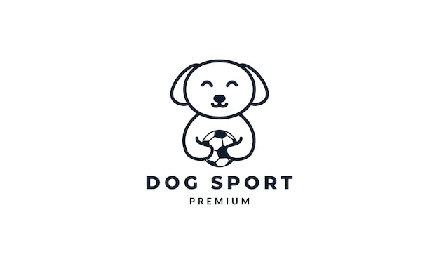 Perro o mascota con diseño de ilustración de icono de vector de logotipo de dibujos animados lindo de pelota o fútbol
