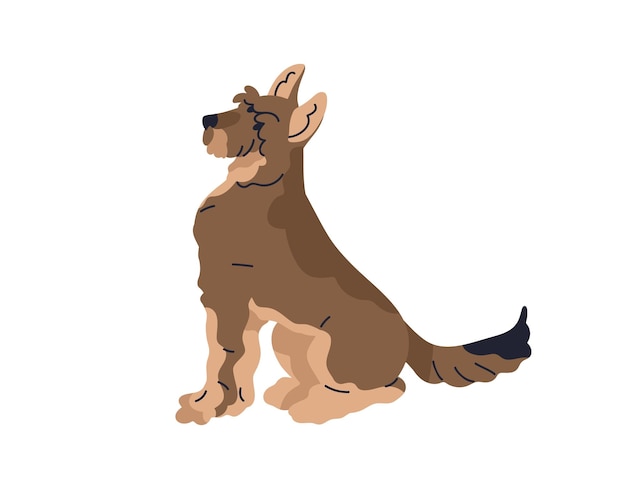 Perro obediente sentado perfil de cachorro lindo vista lateral de animal canino fiel inteligente leal entrenado perro compañero cachorro de raza Schnauzer Ilustración vectorial plana aislada sobre fondo blanco