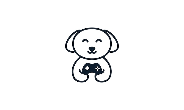 Perro con palo juego líneas logo vector icono diseño