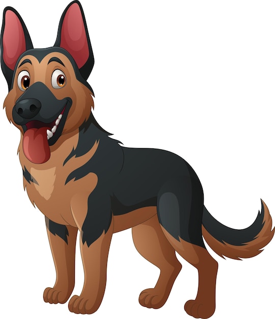 El perro pastor alemán de dibujos animados aislado sobre un fondo blanco