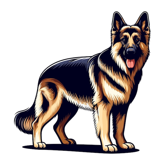 Vector perro pastor alemán ilustración vectorial de cuerpo completo perro de pie servicio de búsqueda de asistencia para mascotas de la familia