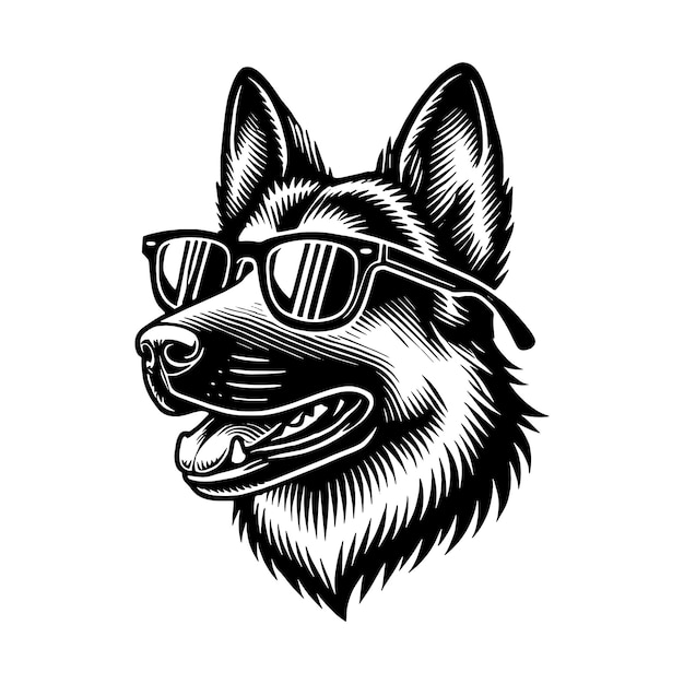 El perro pastor alemán lleva gafas de sol