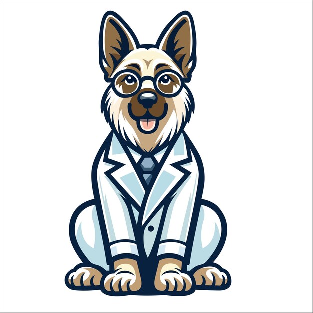 Vector perro pastor alemán médico sentado y mirando la ilustración