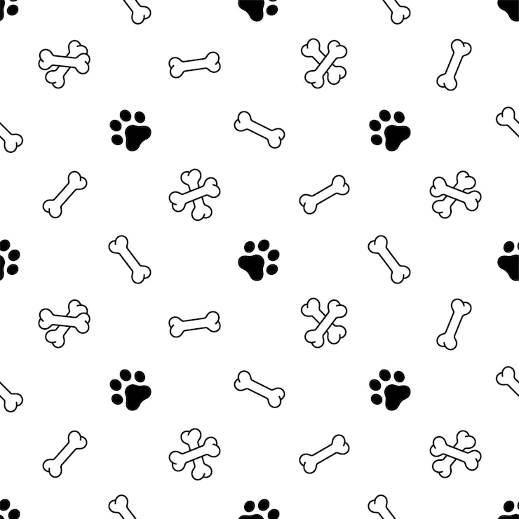 Vector perro pata de patrones sin fisuras cachorro hueso mascota personaje de dibujos animados