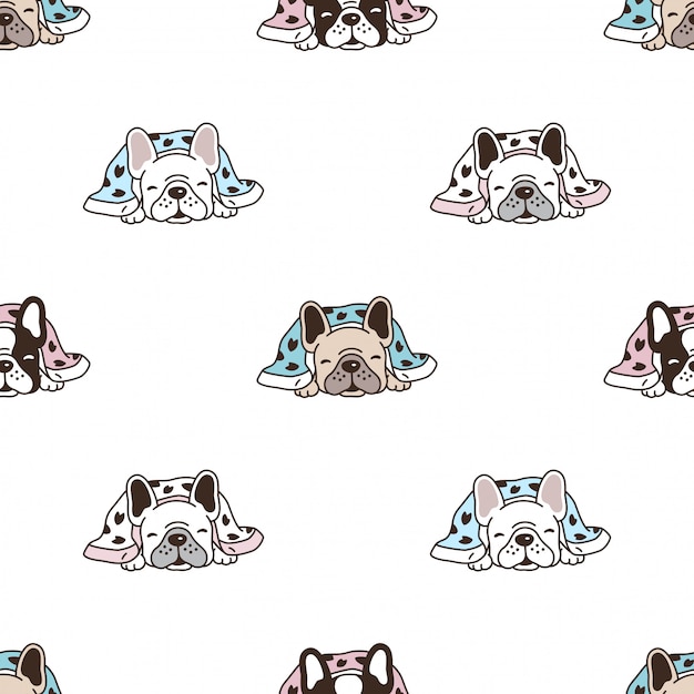 Perro de patrones sin fisuras bulldog francés durmiendo dibujos animados