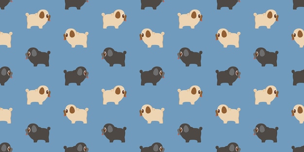 Vector perro de patrones sin fisuras pug repetición sobre fondo azul.