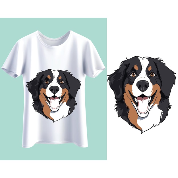 Vector perro con pelaje blanco y negro sobre fondo de camiseta