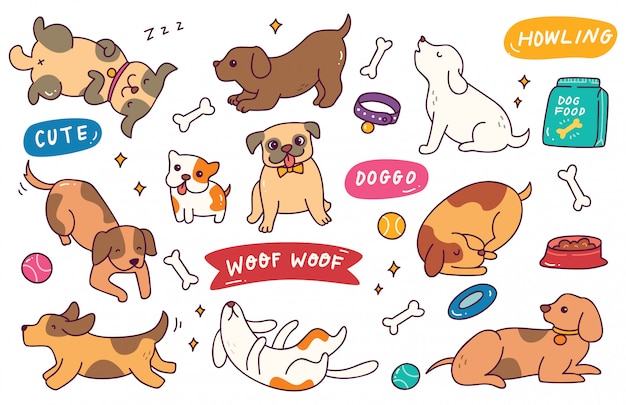 Perro Pose Doodle Dibujado A Mano