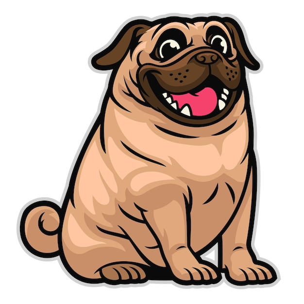 Perro pug de dibujos animados lindo feliz