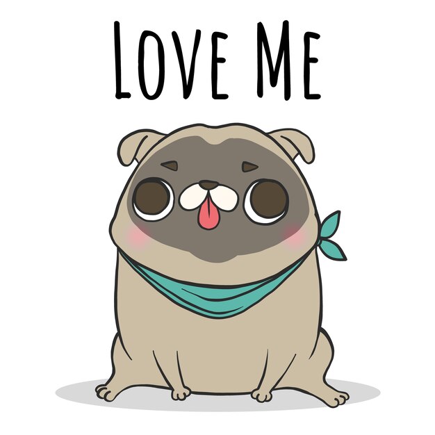 Perro pug sentado con letras