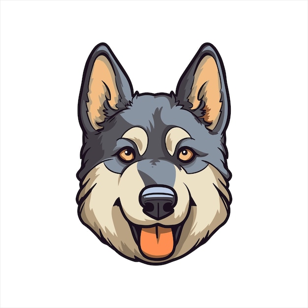 Perro de la raza Elkhound noruego Caricatura linda Kawaii Personaje Animales Mascotas Ilustración de pegatina aislada