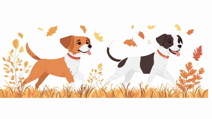 Vector perro de raza mixta y jack russell terrier caminando juntos al aire libre