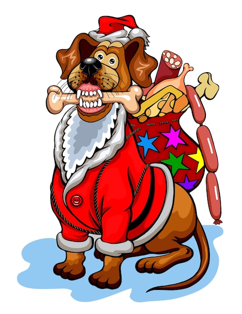 Perro con regalos de navidad para perros. ilustración de vector de navidad